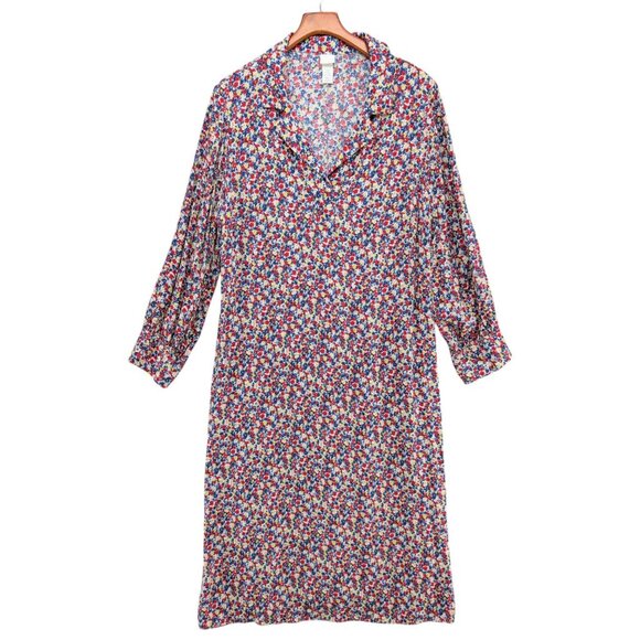 H&M Floral Maxi Shirt Dress Multicolor Floral Button Front Long Sleeve Size XL - Picture 1 of 8